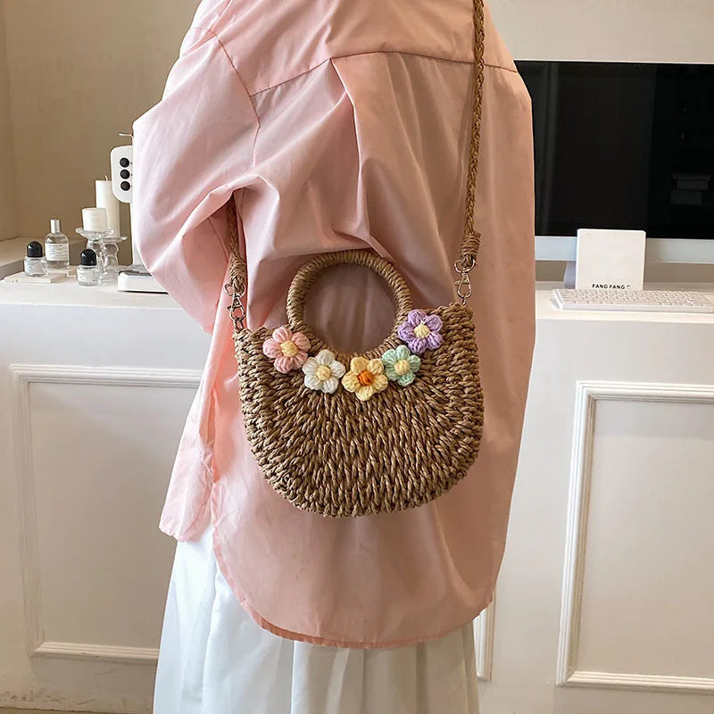 Bolsas de Palha Femininos Verão Feito à Mão Bolsa de Vime