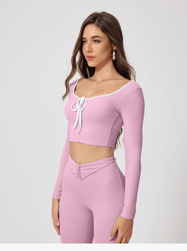 Conjunto de Yoga Sem Costuras Desportivo Calça e Blusa de Manga
