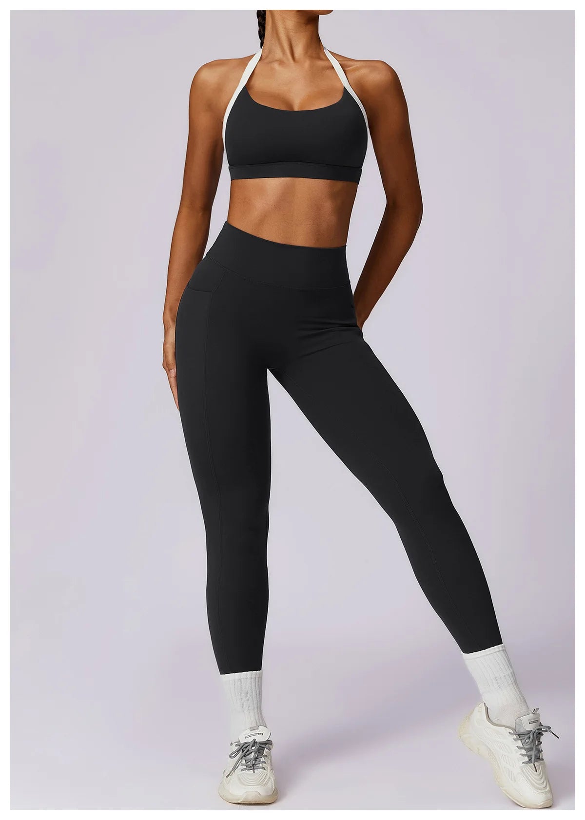 Conjunto de 2 Peças para Ginásio, Sem Costas, com Leggings de Corrida, Top de Fitness