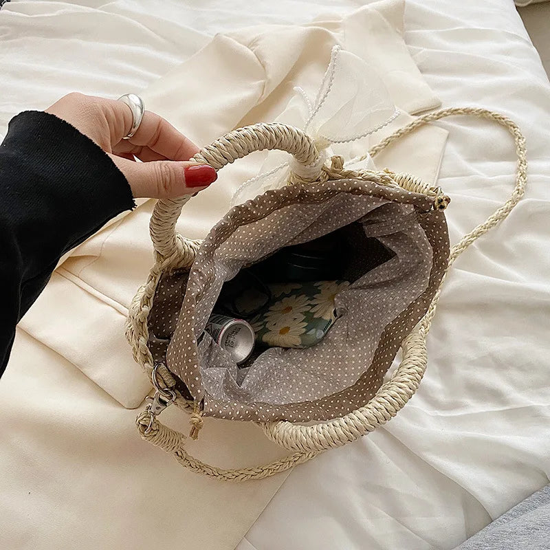 Bolsas de Palha Femininos Verão Feito à Mão Bolsa de Vime