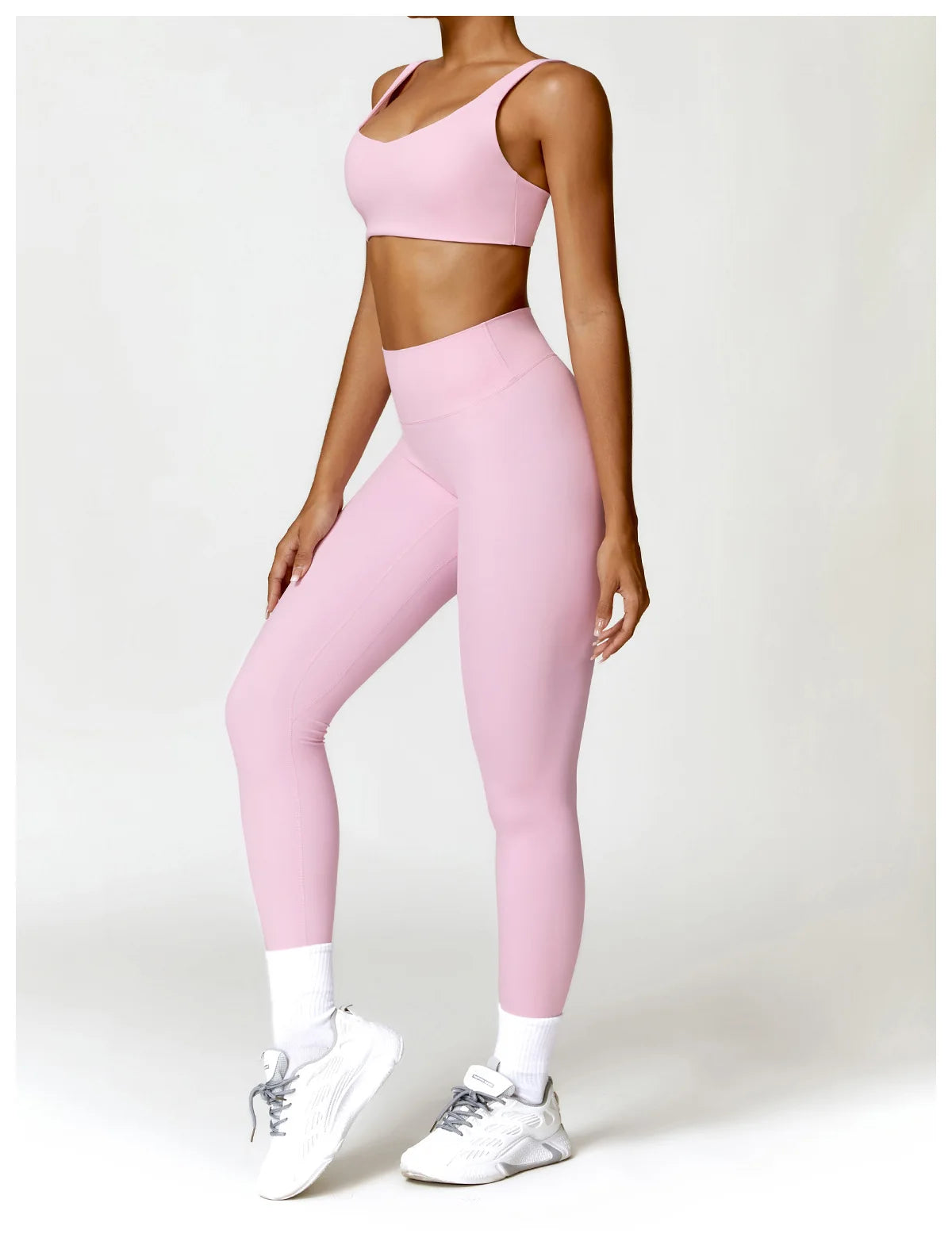 Fato de Treino  2 Peças com Leggings de Ginásio, Top Curto de Manga Comprida