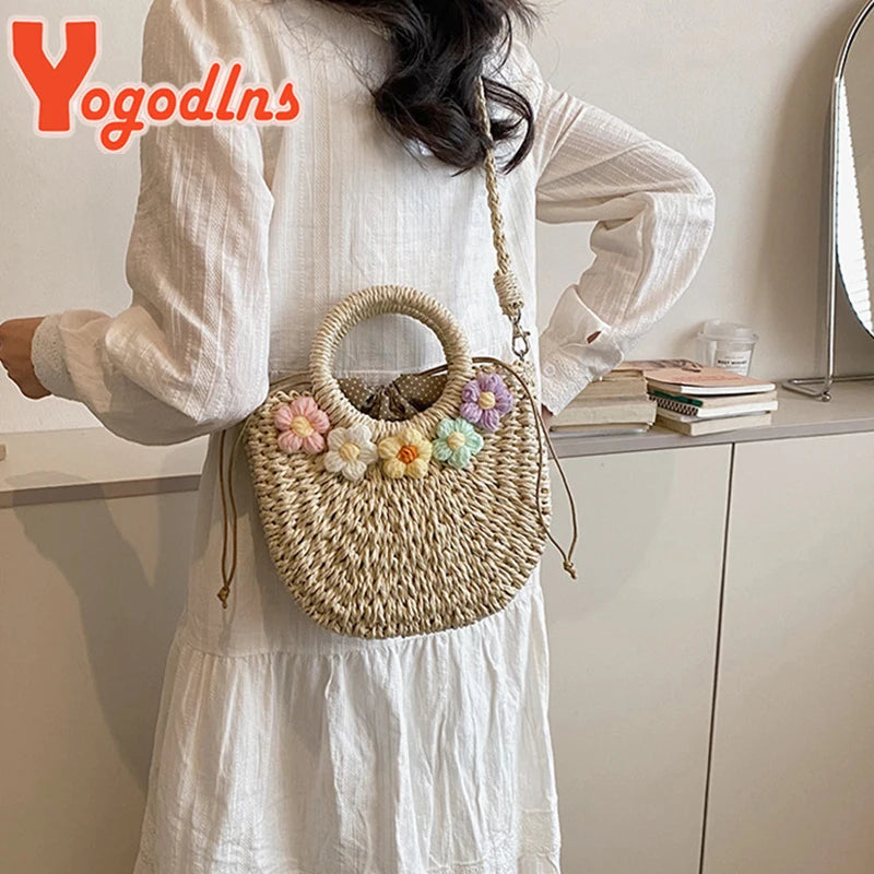 Bolsas de Palha Femininos Verão Feito à Mão Bolsa de Vime