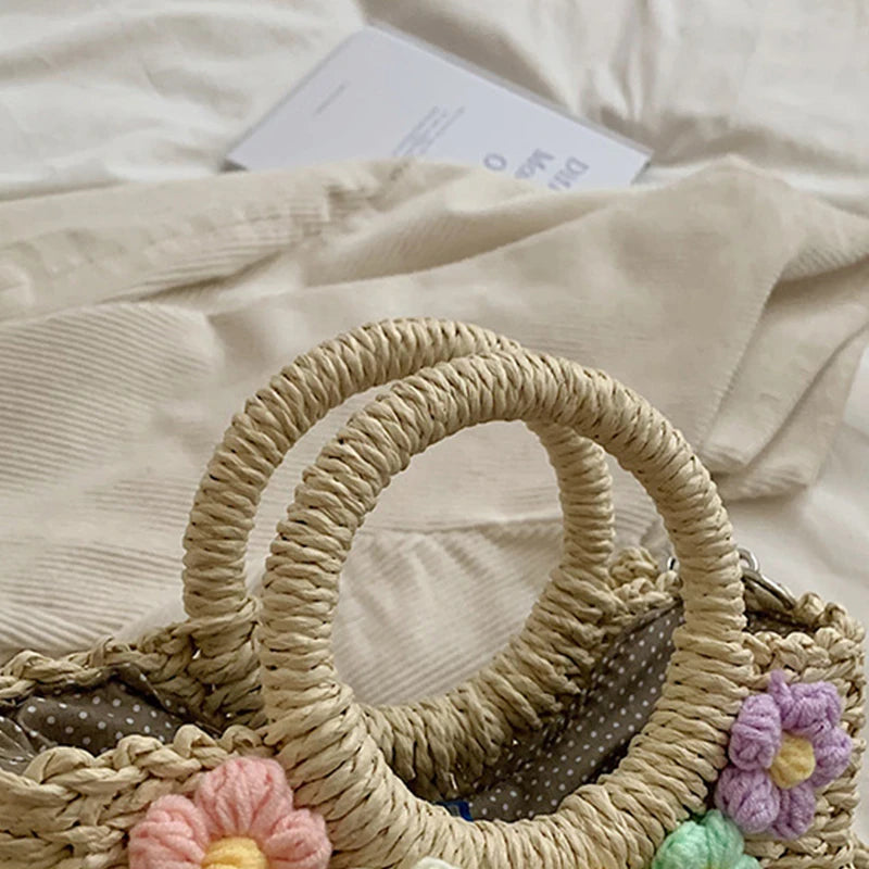 Bolsas de Palha Femininos Verão Feito à Mão Bolsa de Vime