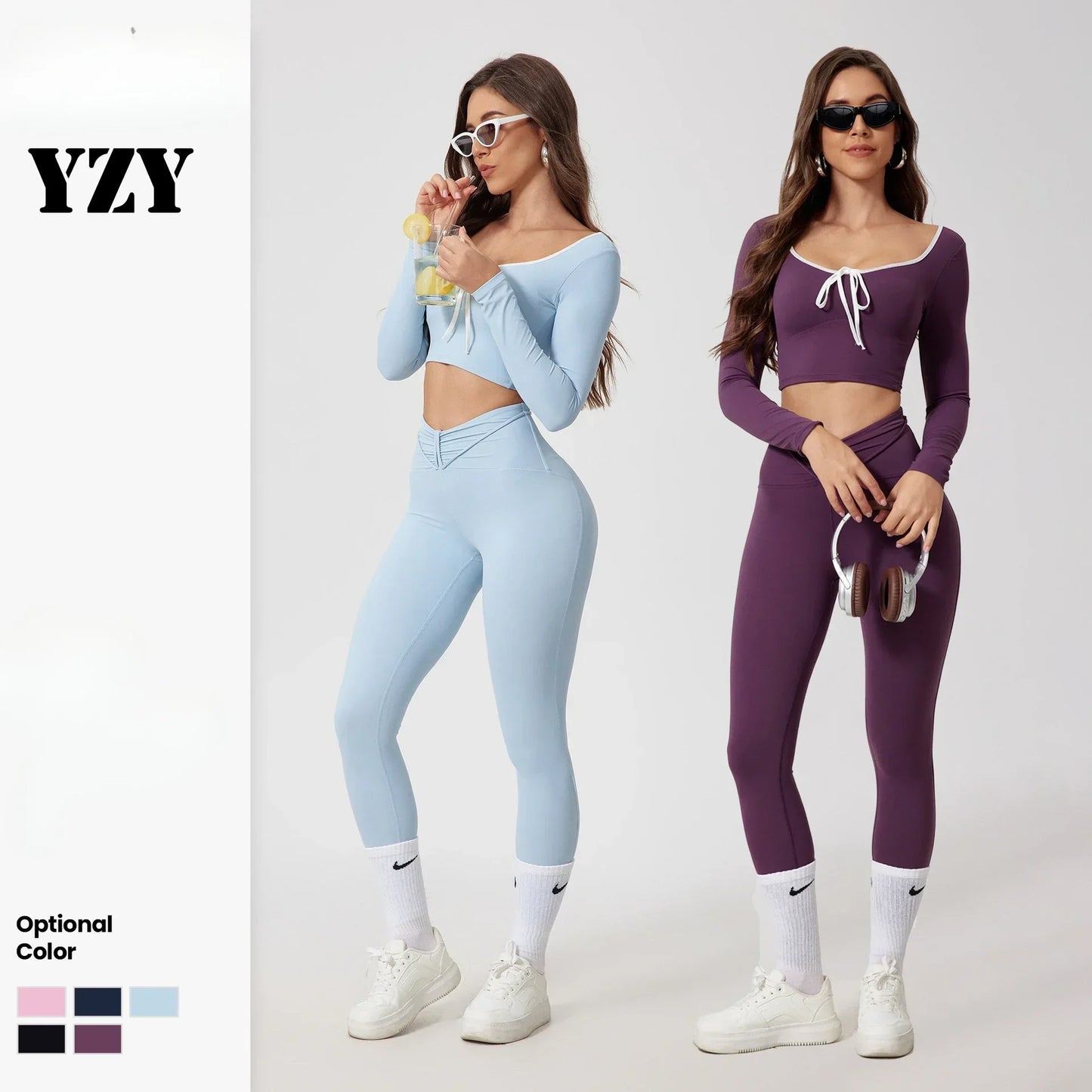 Conjunto de Yoga Sem Costuras Desportivo Calça e Blusa de Manga