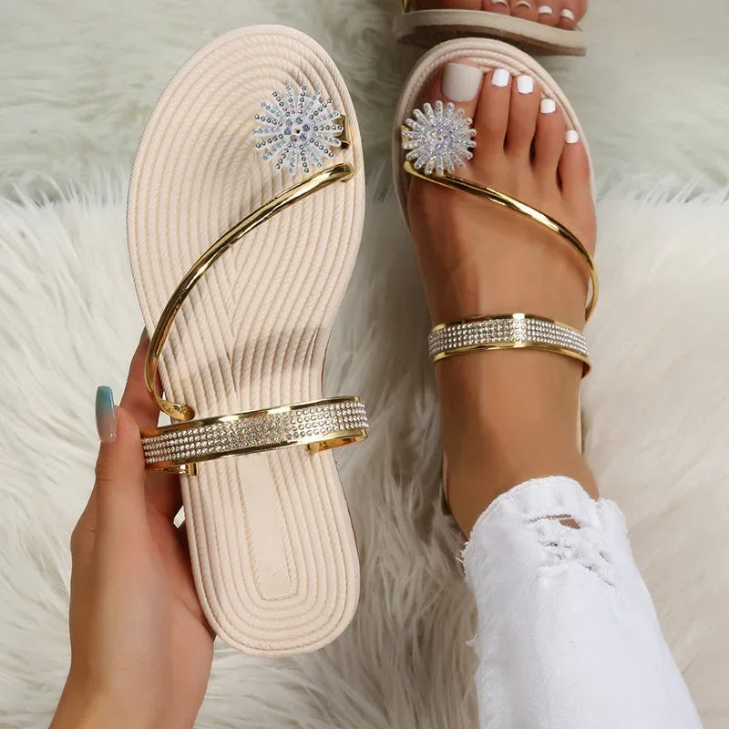 Chinelos , com Flor de Strass, Planos, Tipo “Clip Toe”, Confortáveis