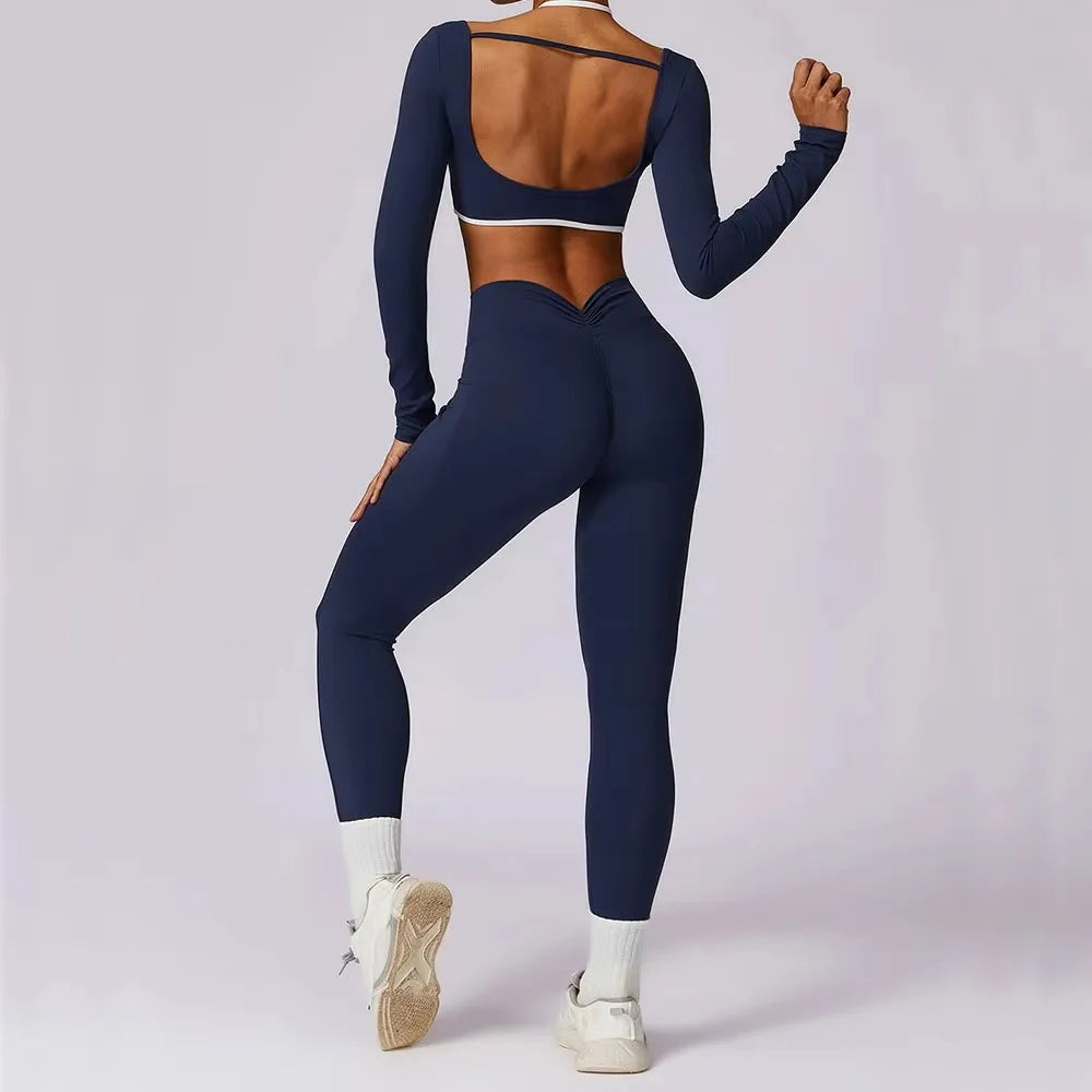 Conjunto de 2 Peças para Ginásio, Sem Costas, com Leggings de Corrida, Top de Fitness