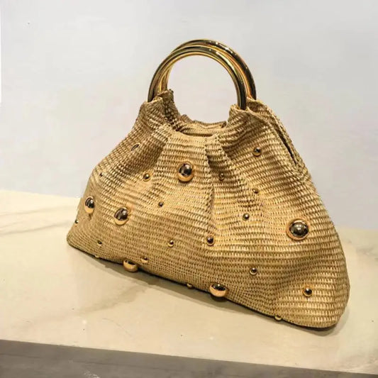 Mala em Palha, com Missangas Elegante e Asa Redonda