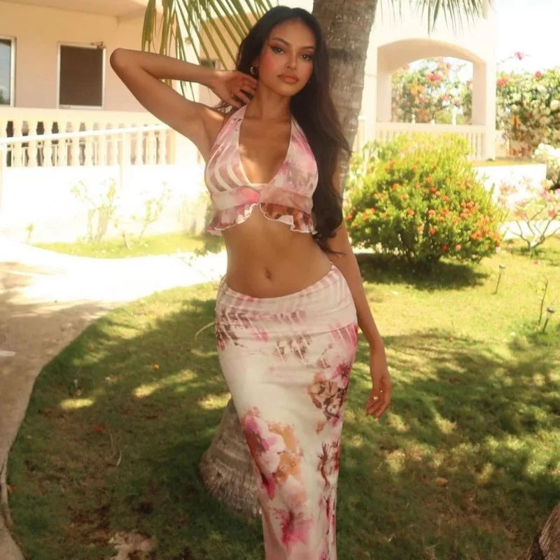 Conjunto Sexy, Top Halter Estampado Floral, Sexy