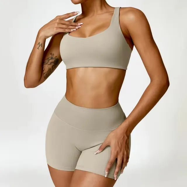 Fato de Treino  2 Peças com Leggings de Ginásio, Top Curto de Manga Comprida