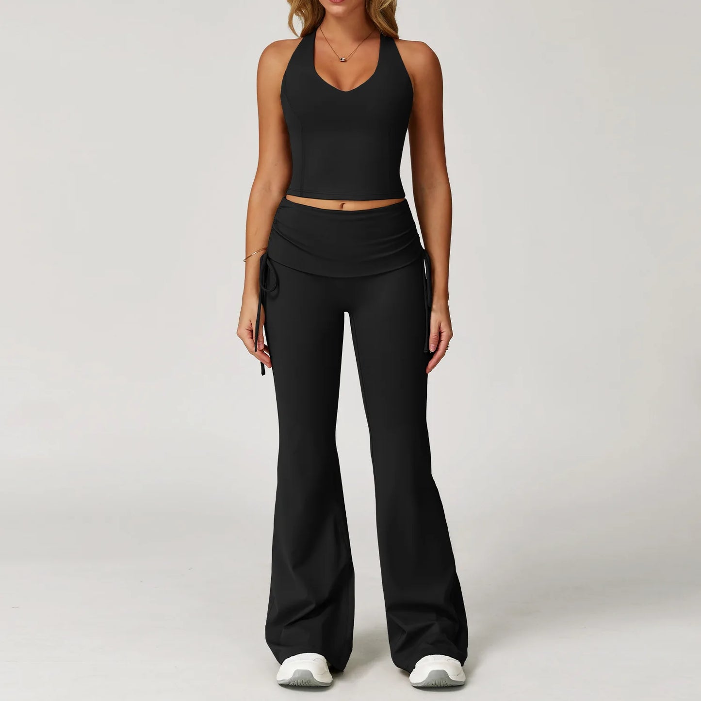 Conjunto de Yoga 2 Peças com Leggings de Cintura Alta, Sutiã Desportivo