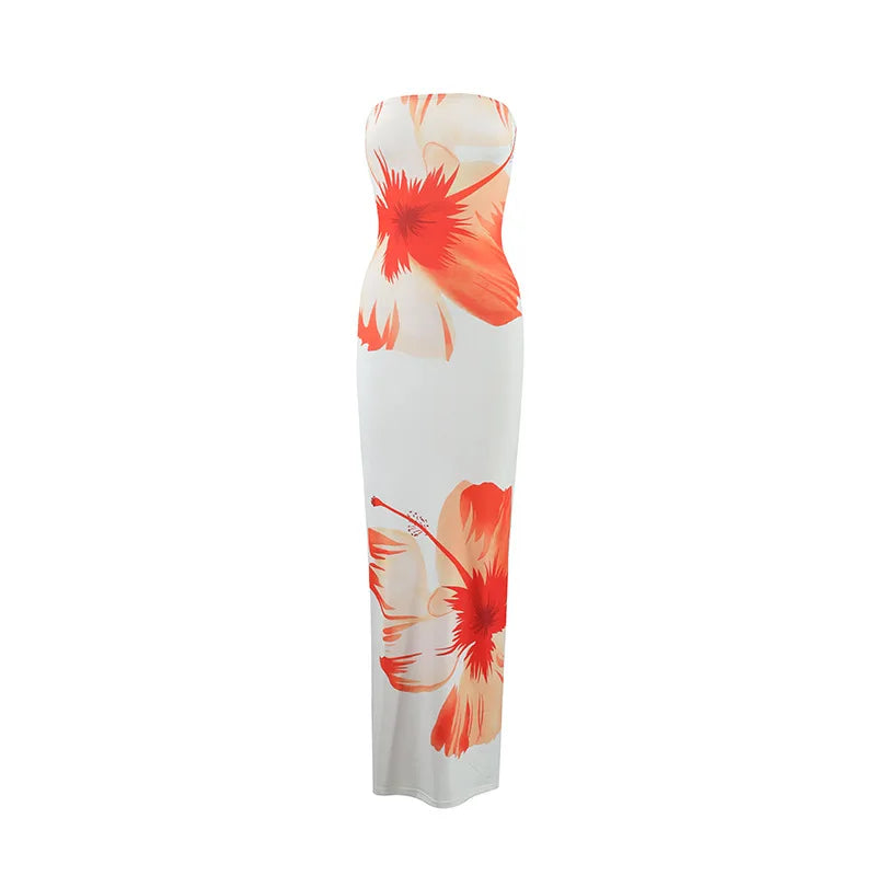 Vestido Comprido Elegante e Sexy, Sem Alças, Estilo Justo