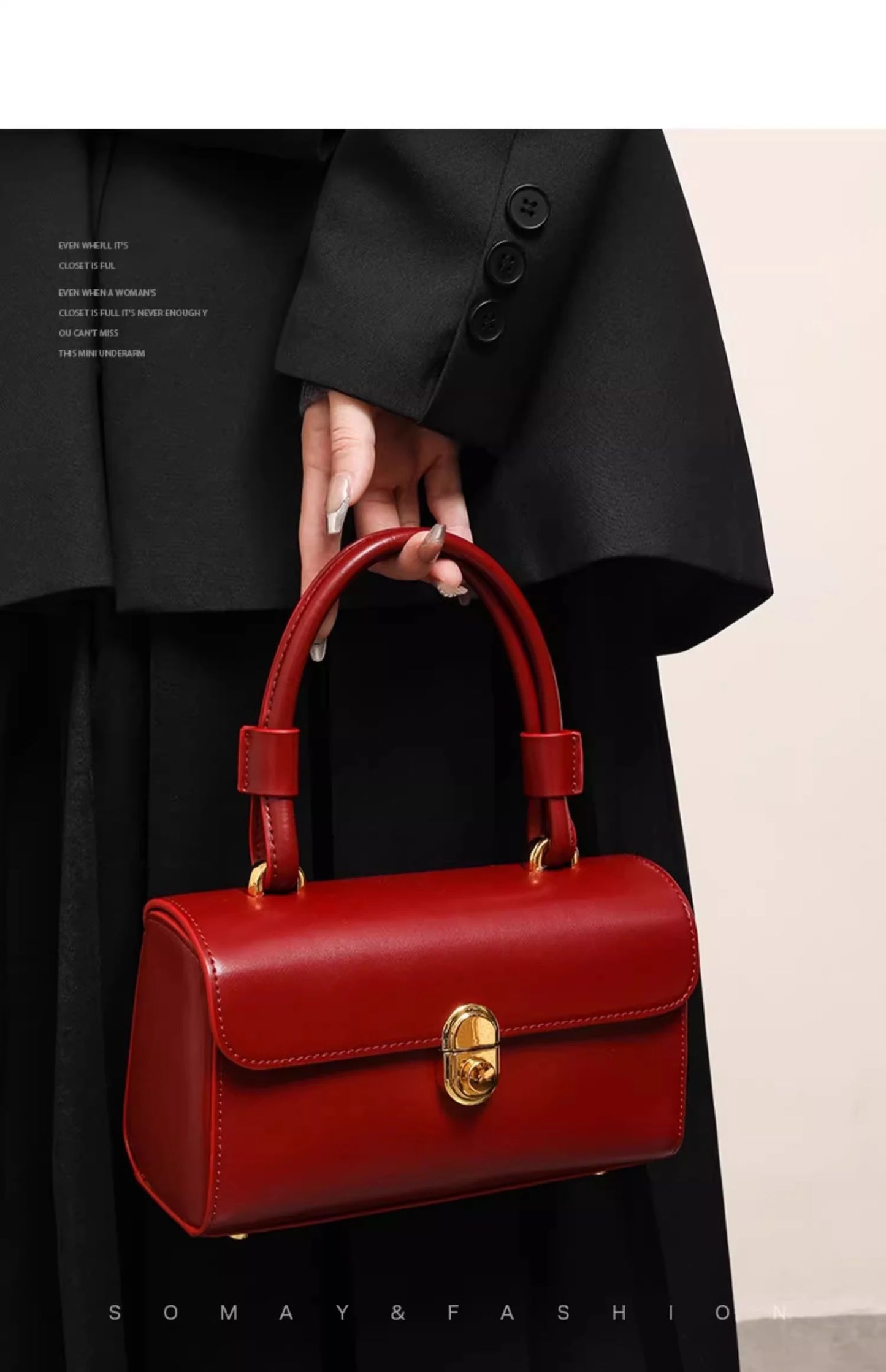 Mala Vermelha de Ombro, Estilo Coreano, Elegante e Retrô