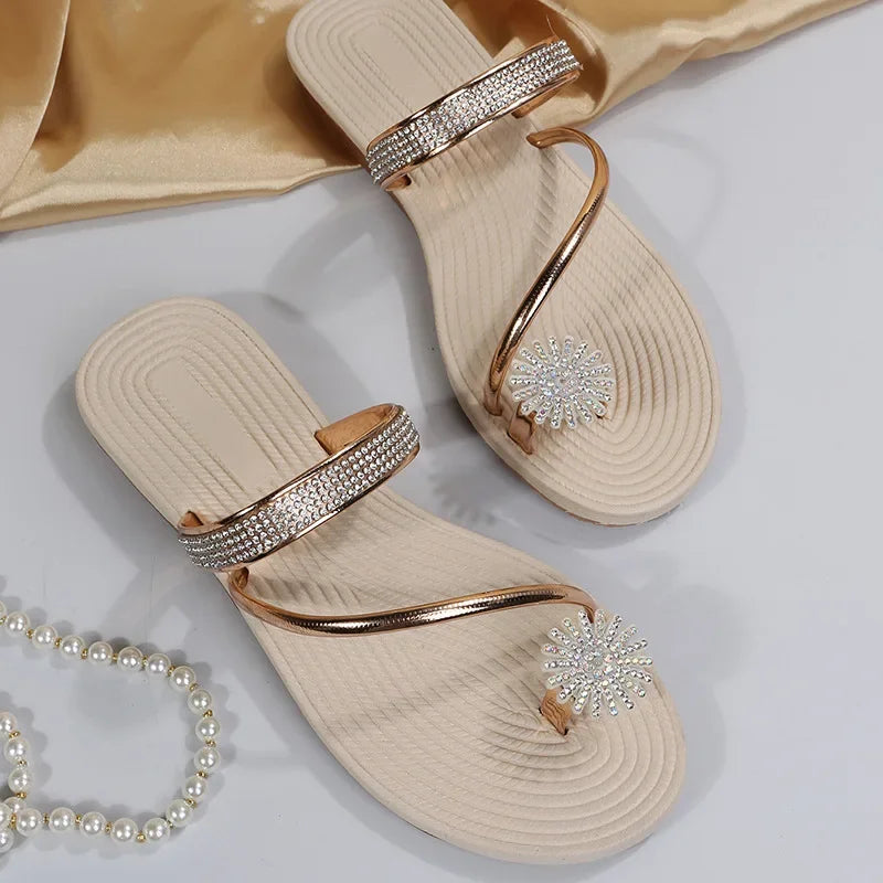 Chinelos , com Flor de Strass, Planos, Tipo “Clip Toe”, Confortáveis