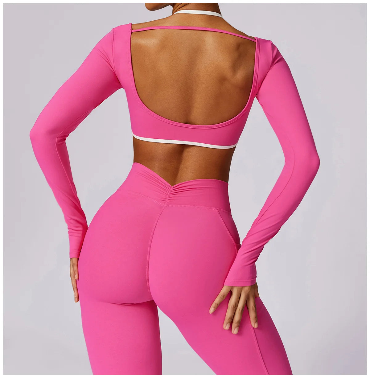 Conjunto de 2 Peças para Ginásio, Sem Costas, com Leggings de Corrida, Top de Fitness
