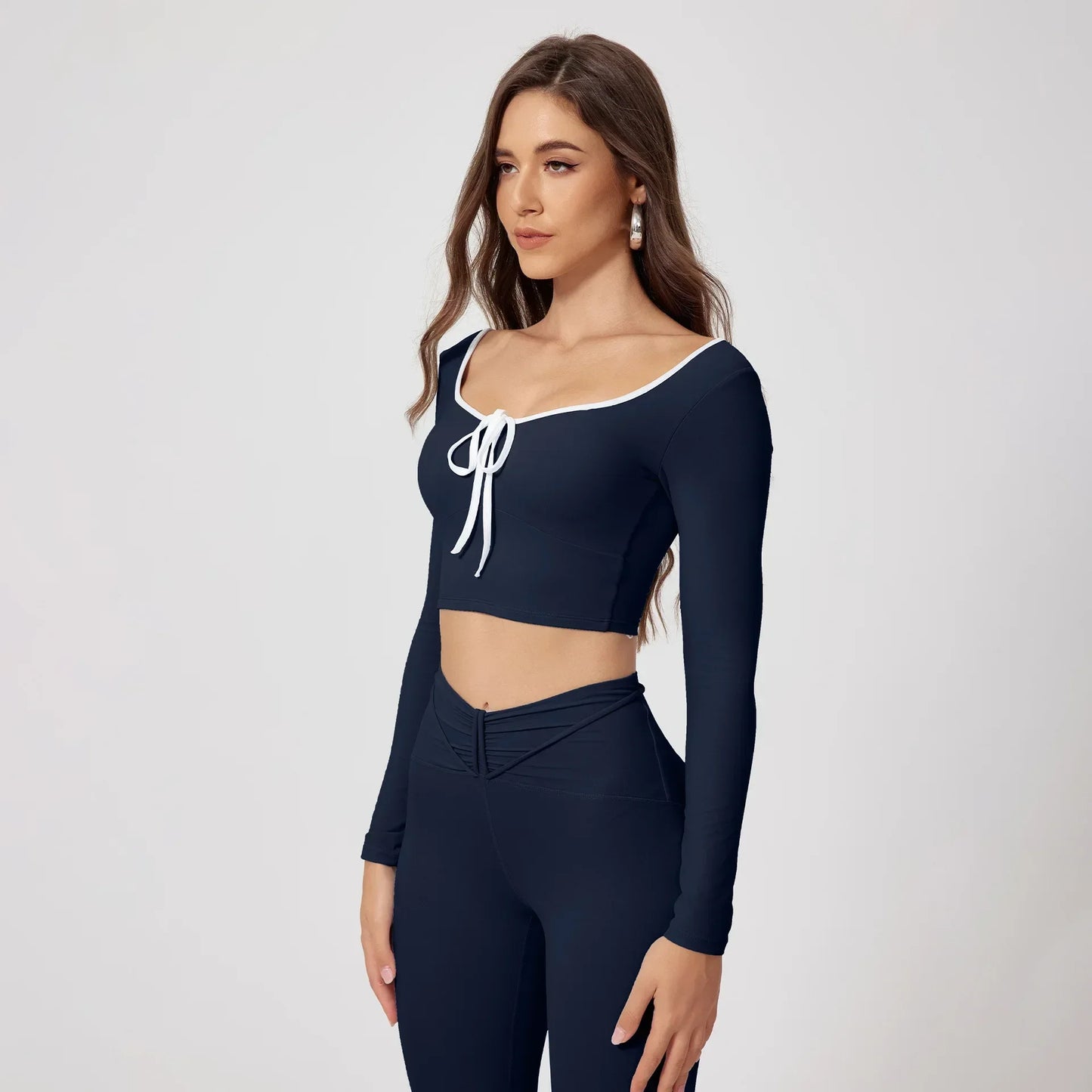 Conjunto de Yoga Sem Costuras Desportivo Calça e Blusa de Manga
