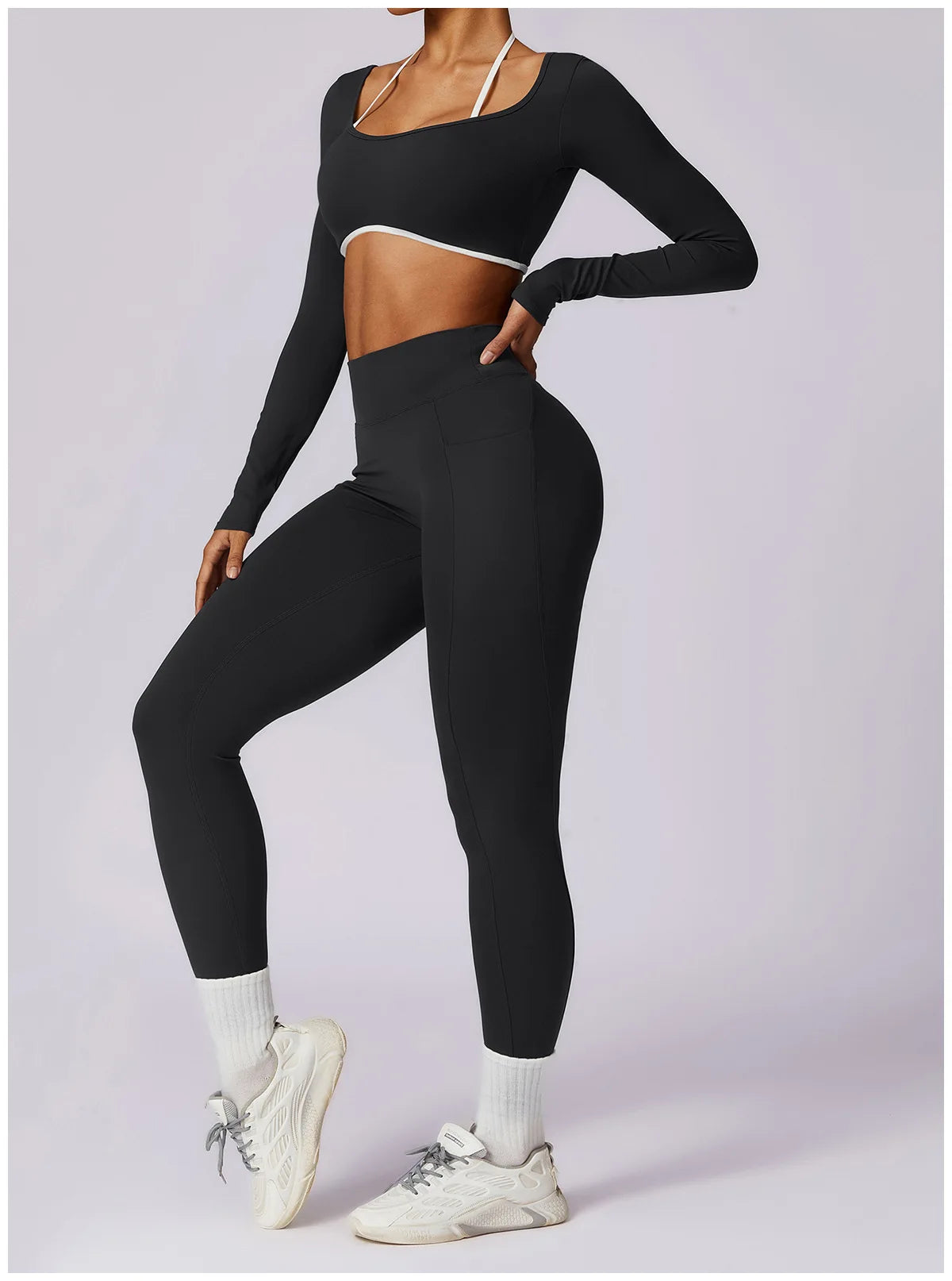 Conjunto de 2 Peças para Ginásio, Sem Costas, com Leggings de Corrida, Top de Fitness