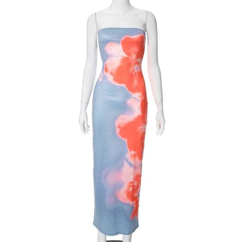 Vestido comprido justo sexy com Linda Estampa Floral