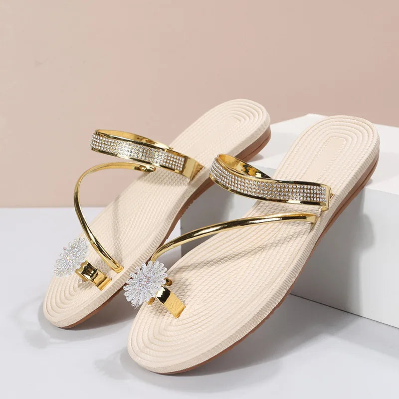 Chinelos , com Flor de Strass, Planos, Tipo “Clip Toe”, Confortáveis