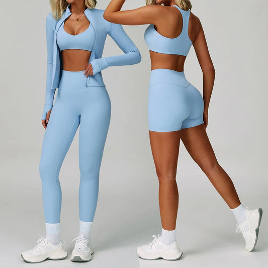 Conjunto de Yoga 2-3 Peças  — Leggings ou Calções de Cintura Alta