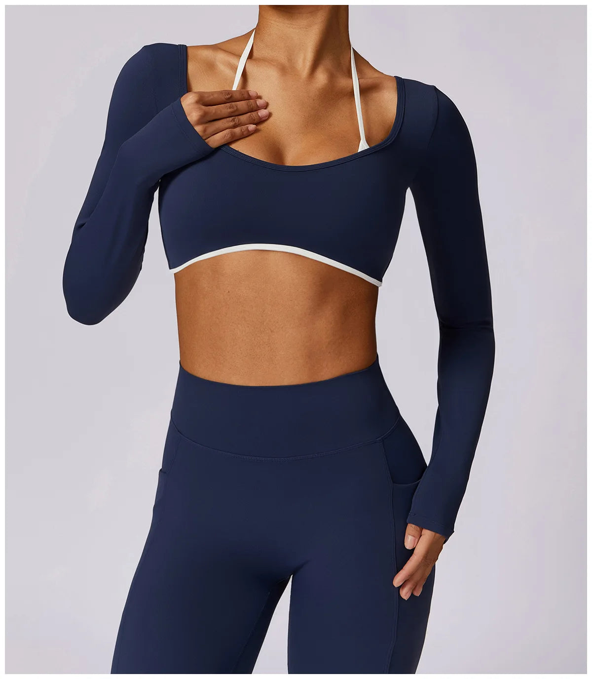 Conjunto de 2 Peças para Ginásio, Sem Costas, com Leggings de Corrida, Top de Fitness