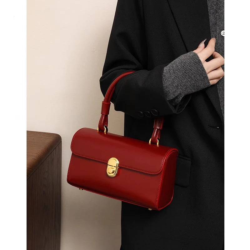 Mala Vermelha de Ombro, Estilo Coreano, Elegante e Retrô