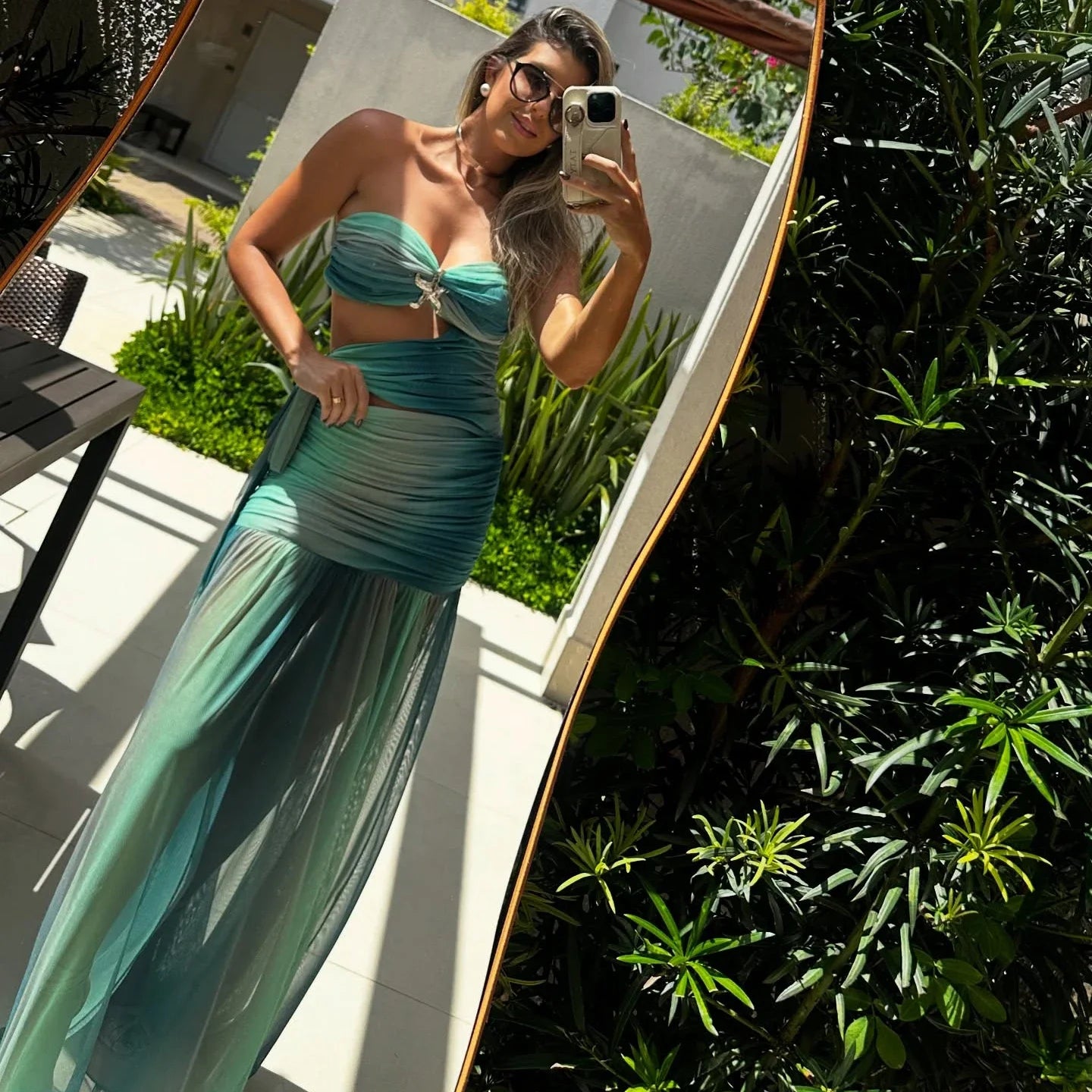 Fato de Banho de 2 Peças com Saia Longa, Sexy, Biquíni com Recortes, Body Brilhante com Estrelas