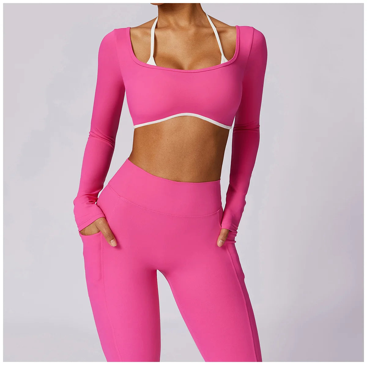 Conjunto de 2 Peças para Ginásio, Sem Costas, com Leggings de Corrida, Top de Fitness
