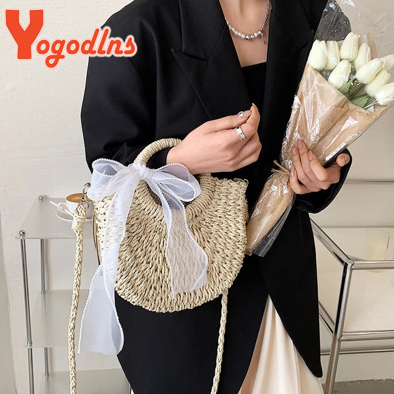 Bolsas de Palha Femininos Verão Feito à Mão Bolsa de Vime