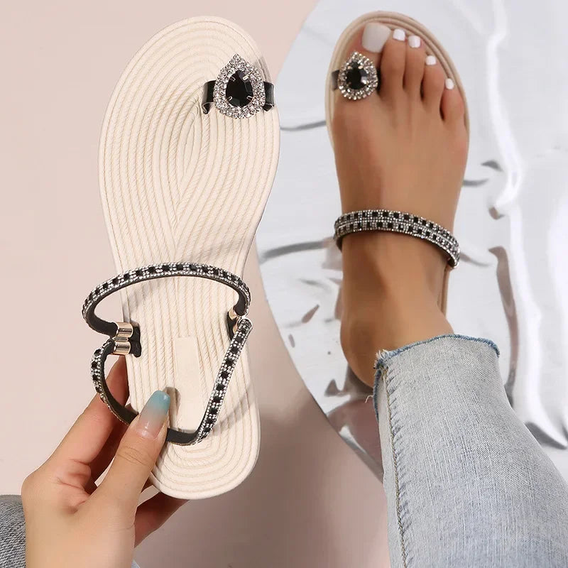 Chinelos , com Flor de Strass, Planos, Tipo “Clip Toe”, Confortáveis