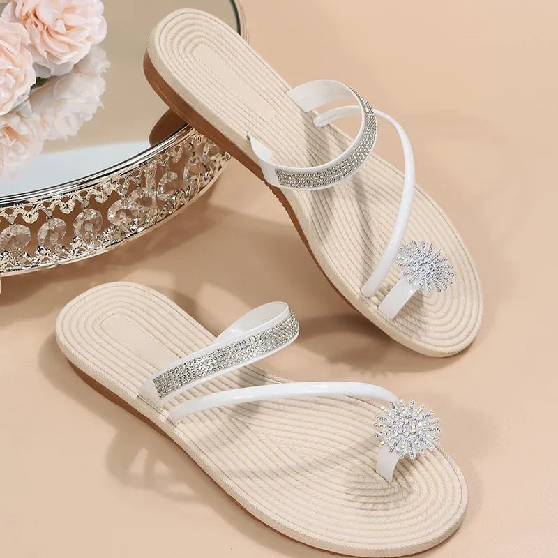 Chinelos , com Flor de Strass, Planos, Tipo “Clip Toe”, Confortáveis