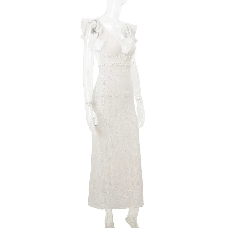 Vestido Longo Sexy , Decote Profundo em V, Sem Mangas, Transparente, Cintura Alta