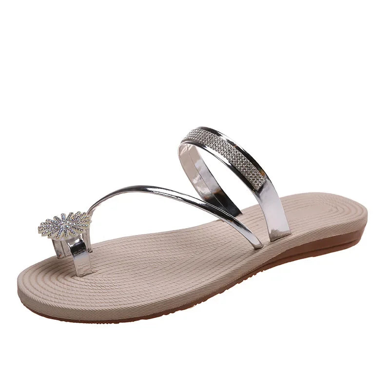 Chinelos , com Flor de Strass, Planos, Tipo “Clip Toe”, Confortáveis