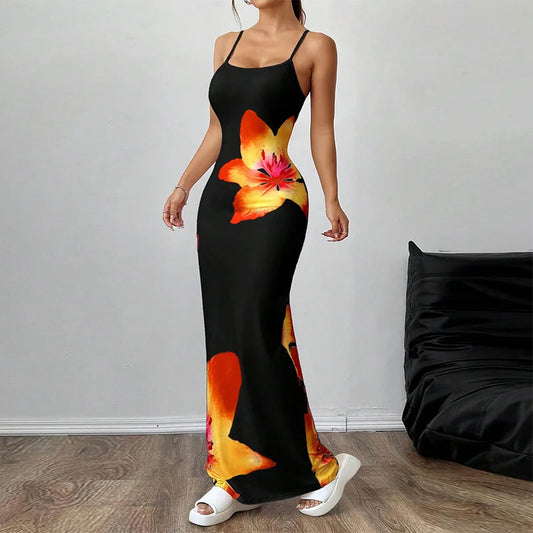 Vestidos compridos sexy com alças e justo Floral