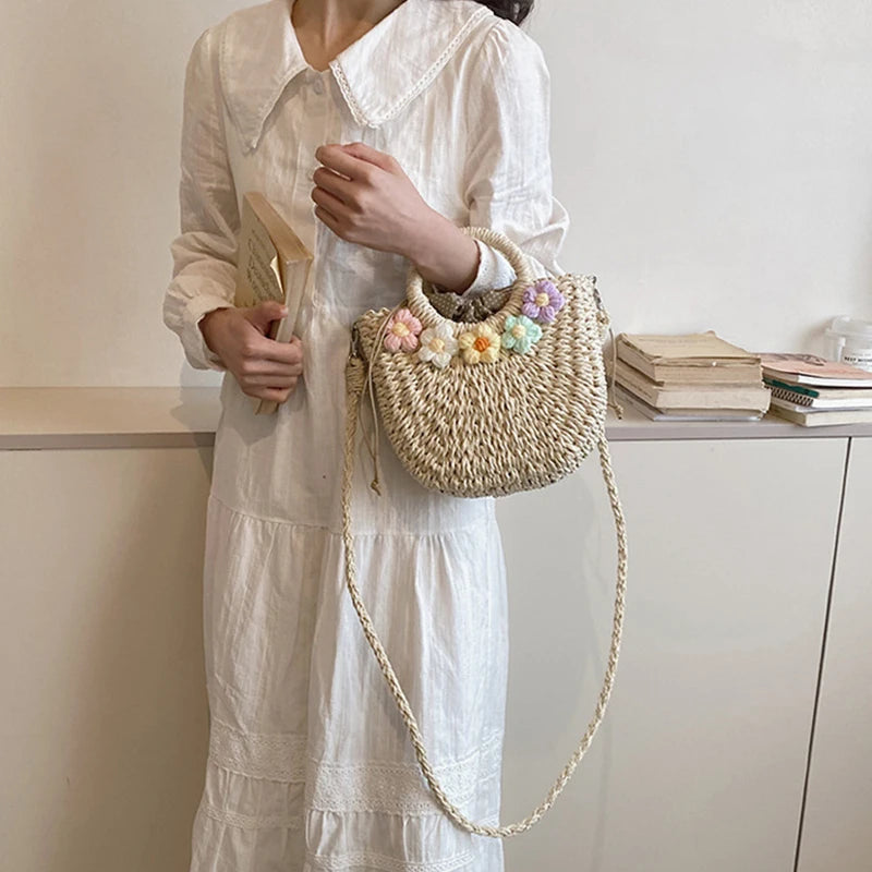 Bolsas de Palha Femininos Verão Feito à Mão Bolsa de Vime