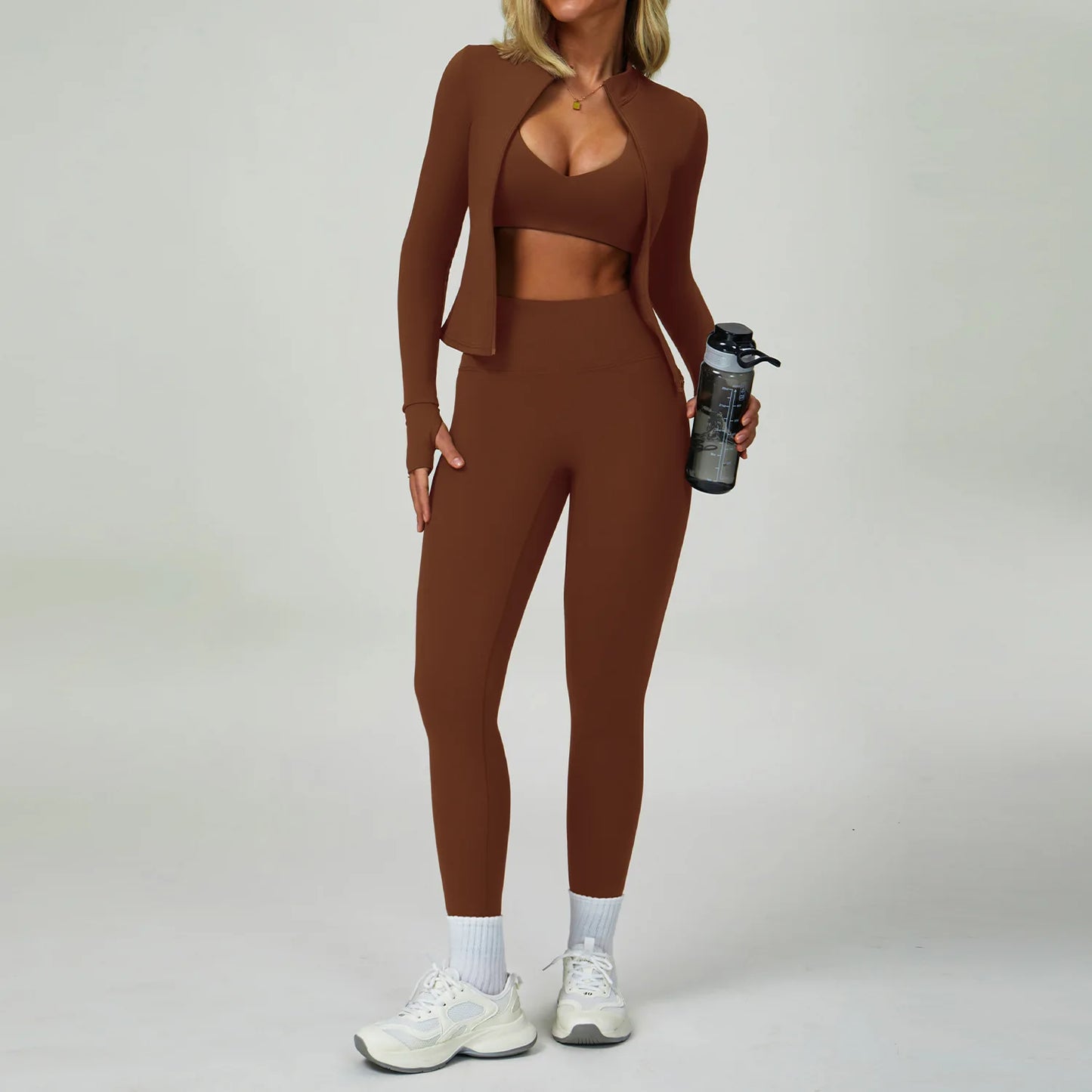 Conjunto de Yoga 2-3 Peças  — Leggings ou Calções de Cintura Alta