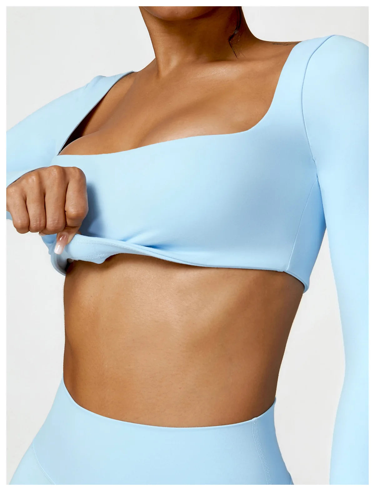 Fato de Treino  2 Peças com Leggings de Ginásio, Top Curto de Manga Comprida