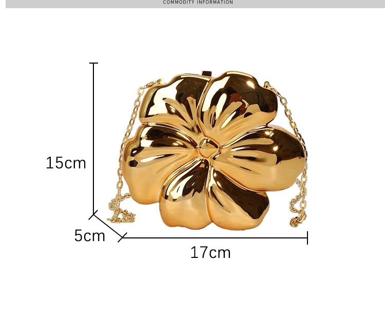 Bolsa de Ombro Feminina Metálica com Formato de Flor Acrílico