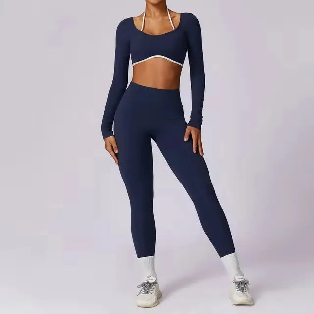 Conjunto de 2 Peças para Ginásio, Sem Costas, com Leggings de Corrida, Top de Fitness