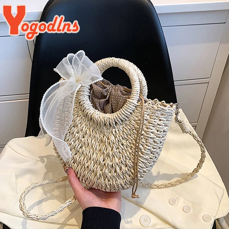 Bolsas de Palha Femininos Verão Feito à Mão Bolsa de Vime