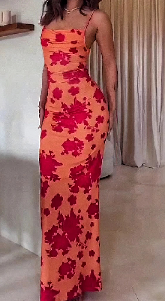 Vestidos Sexy para Verão , Sem Costas, com Laços (Lace-Up) e Estampa Florida