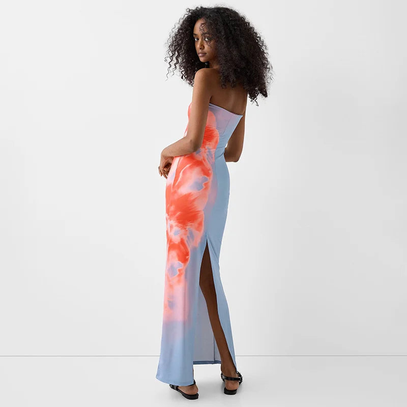 Vestido comprido justo sexy com Linda Estampa Floral