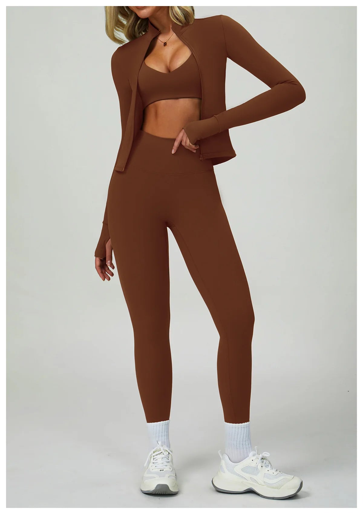 Conjunto de Yoga 2-3 Peças  — Leggings ou Calções de Cintura Alta