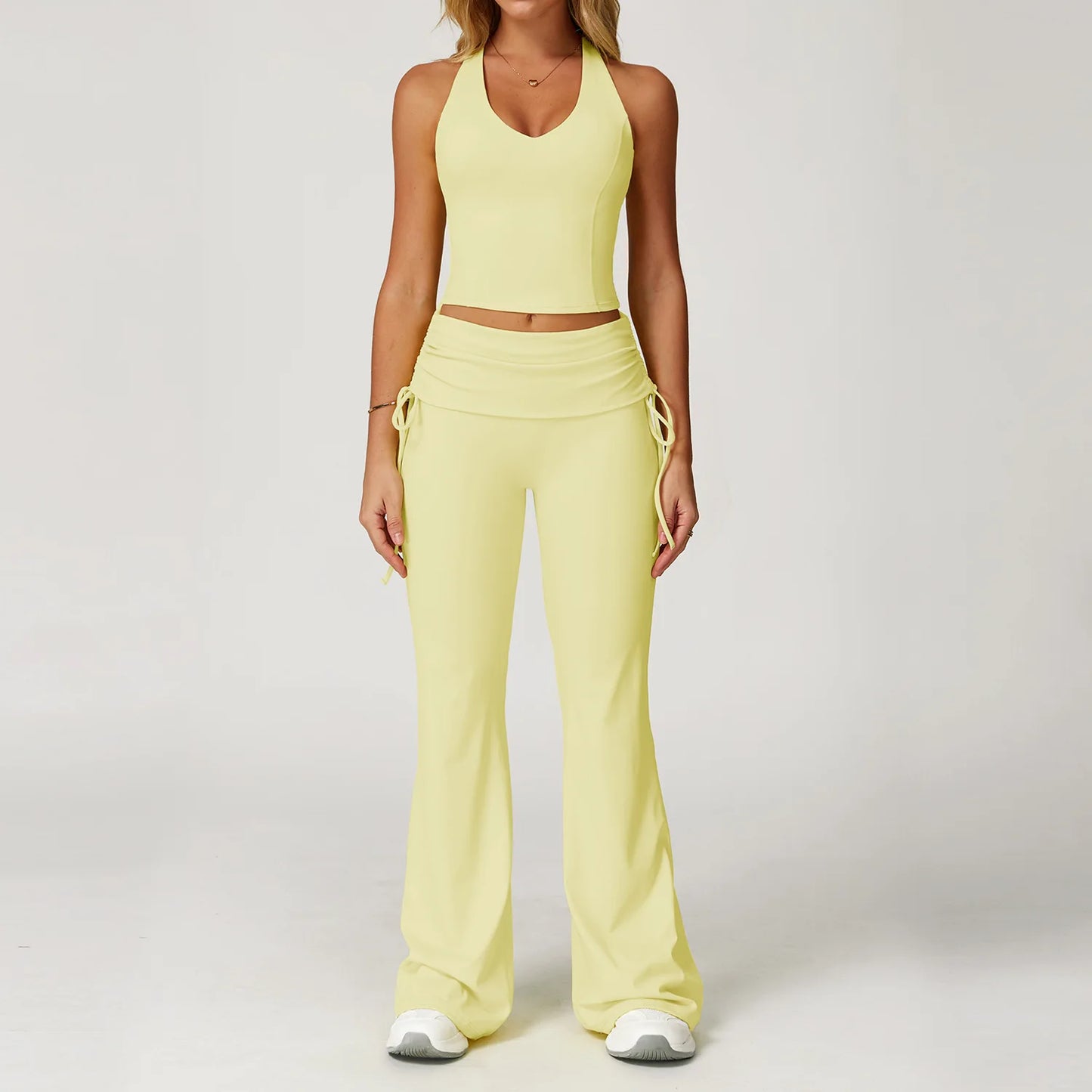 Conjunto de Yoga 2 Peças com Leggings de Cintura Alta, Sutiã Desportivo