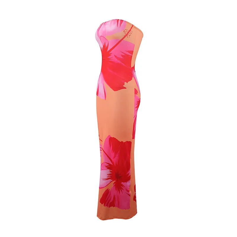 Vestido Comprido Elegante e Sexy, Sem Alças, Estilo Justo