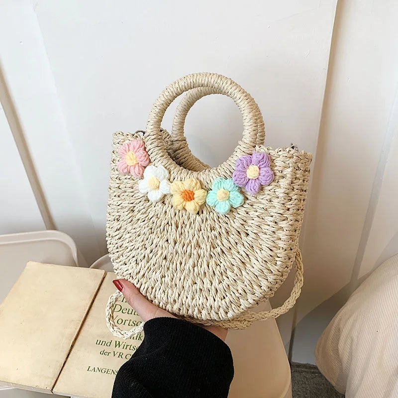 Bolsas de Palha Femininos Verão Feito à Mão Bolsa de Vime