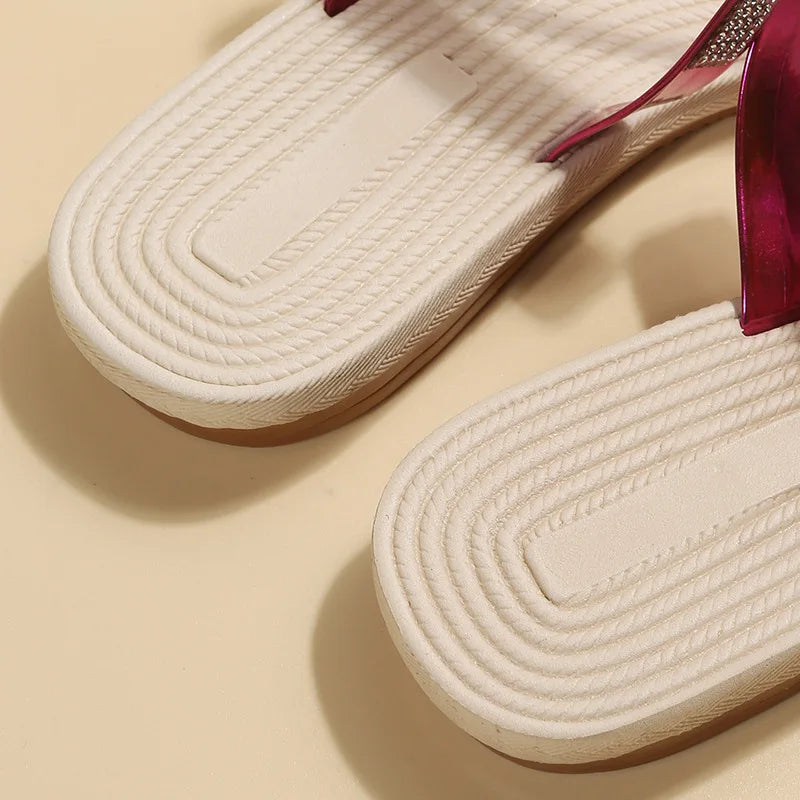 Chinelos , com Flor de Strass, Planos, Tipo “Clip Toe”, Confortáveis