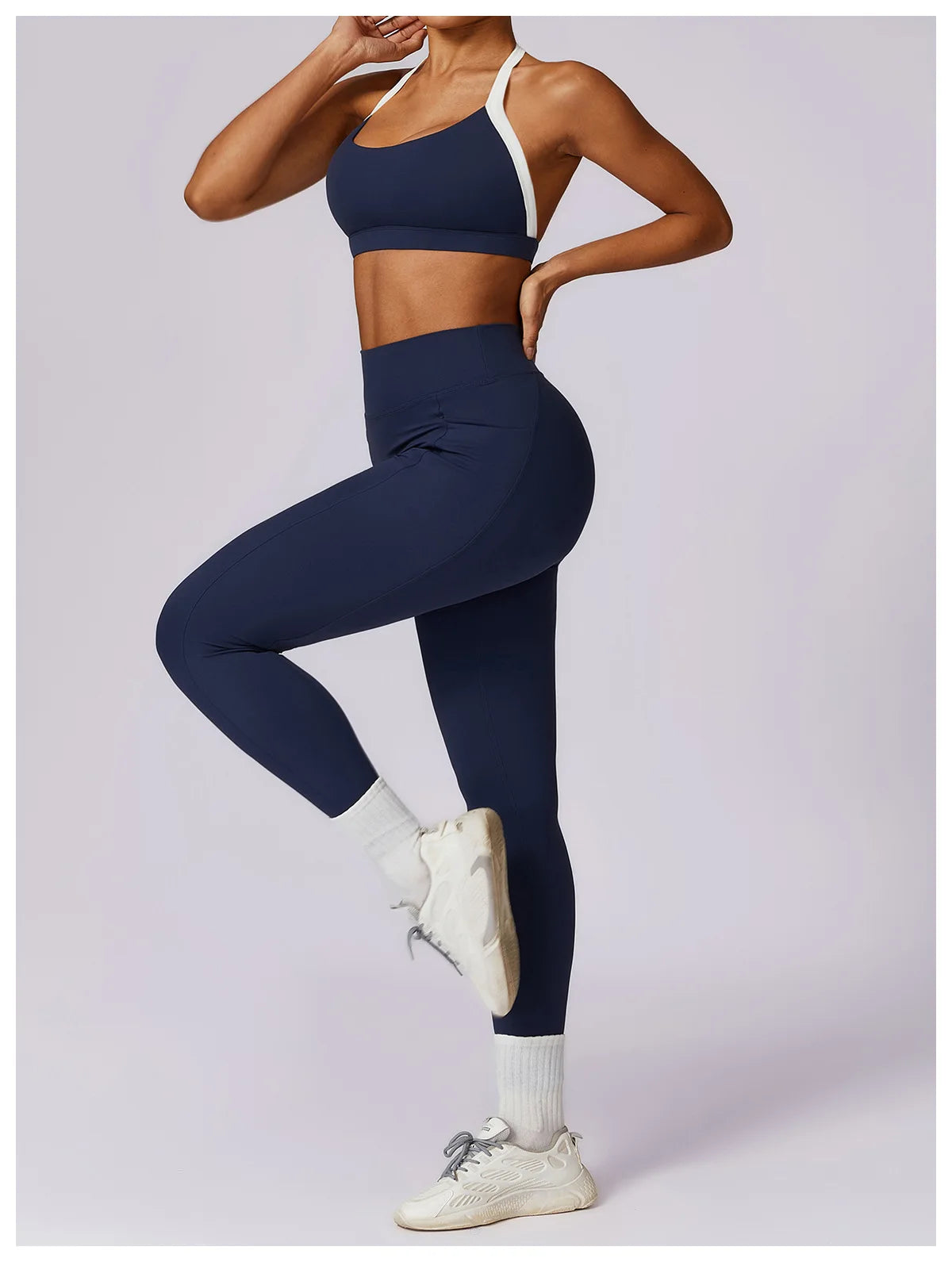Conjunto de 2 Peças para Ginásio, Sem Costas, com Leggings de Corrida, Top de Fitness