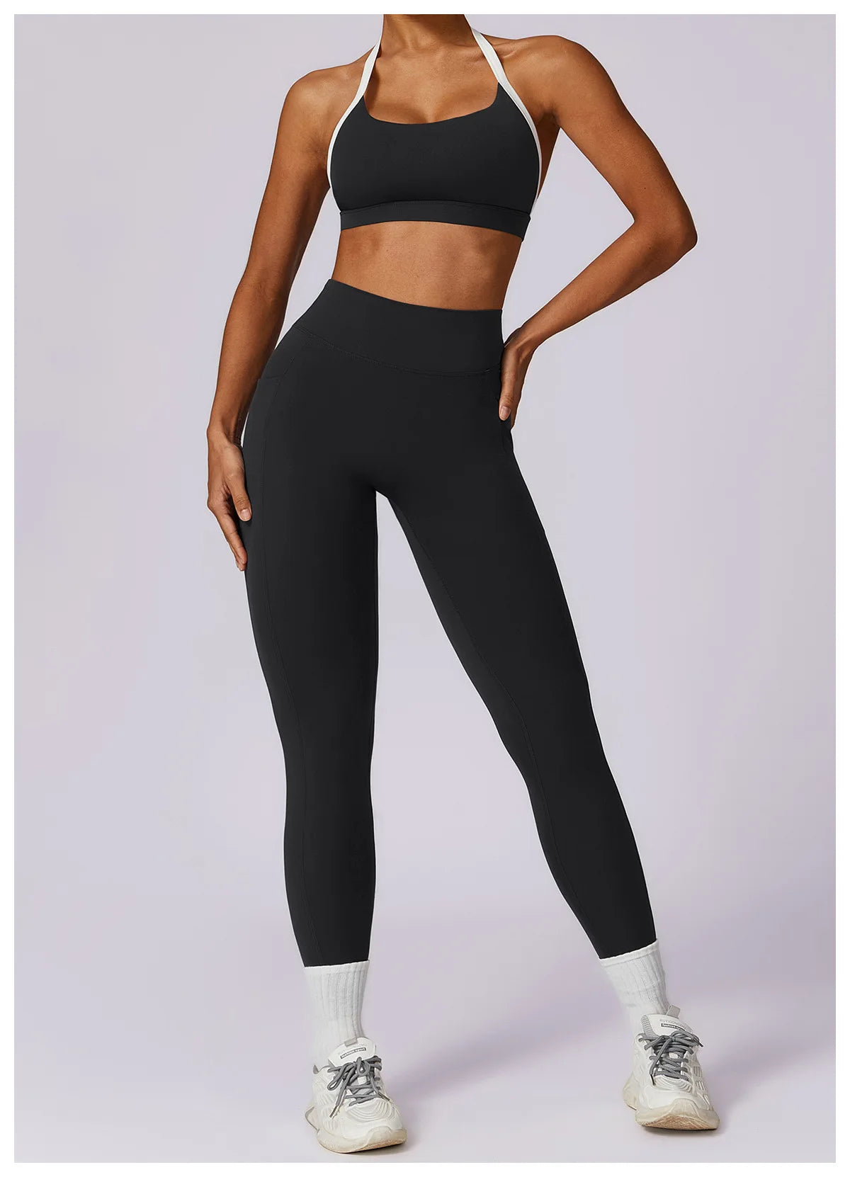 Conjunto de 2 Peças para Ginásio, Sem Costas, com Leggings de Corrida, Top de Fitness