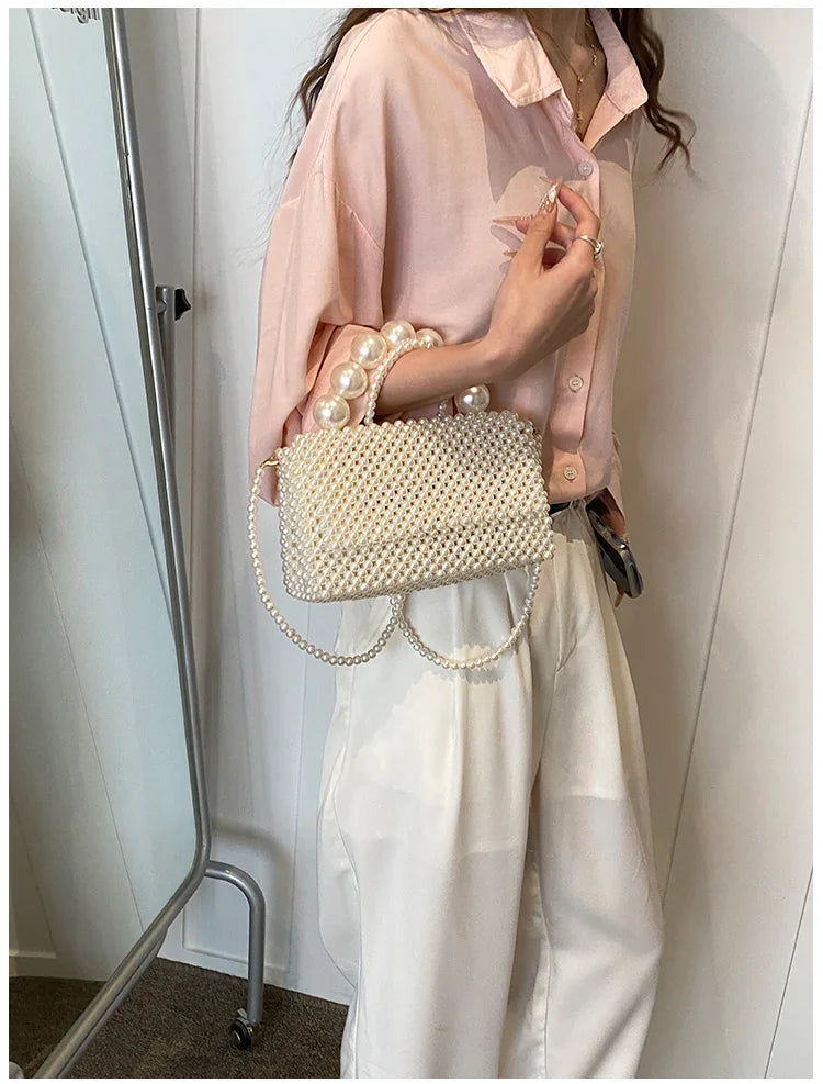 Mala de Ombro com Corrente de Pérolas, Estilo Elegante
