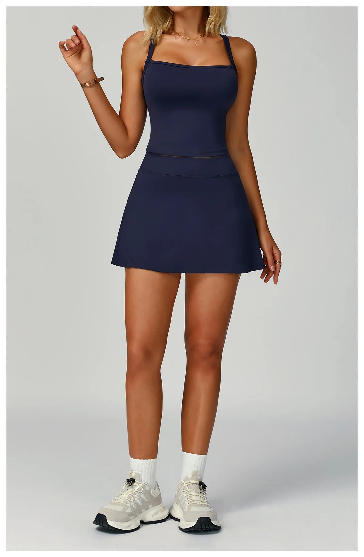 Conjunto de Yoga de 2 Peças com Saia-Shorts de Cintura Alta, para Ginásio
